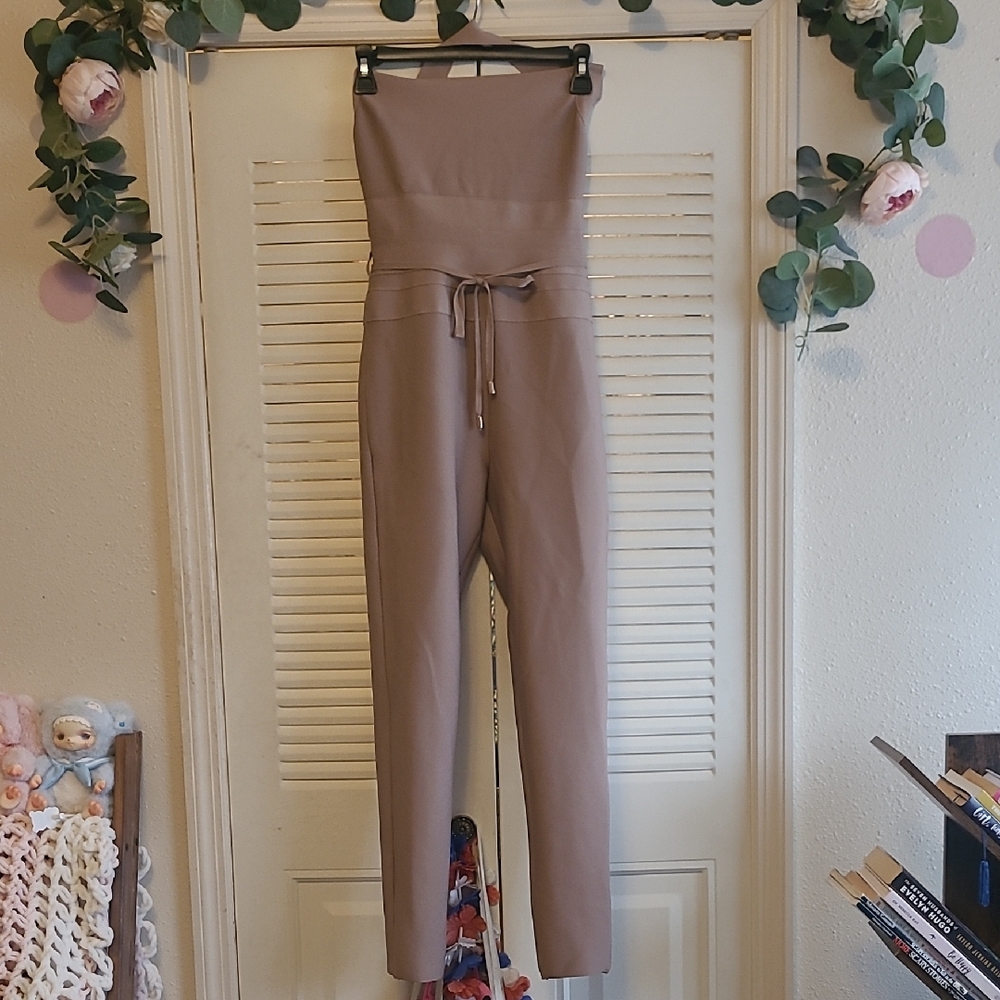 Hot Miami Styles Taupe Halter Jumpsuit